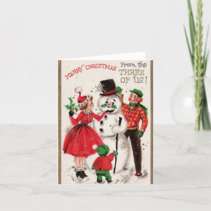 Cartão De Festividades Natal vintage Snowman Com Família