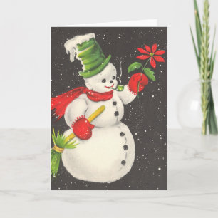 Cartão De Festividades Natal vintage Snowman Com Flor