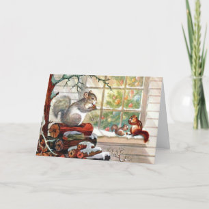 Cartão De Festividades Natal vintage Squirrel