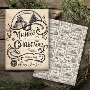 Cartão De Festividades Natal Vitoriano Vintage Preto Único Feliz