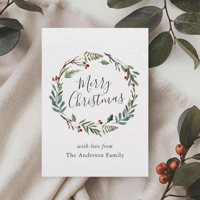 Cartão De Festividades Natal Winter Berries Wreath Feliz Natal (Criador carregado)