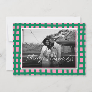 Cartão De Festividades Natal Xadrez Retro Feliz e Casado Recém-Casados