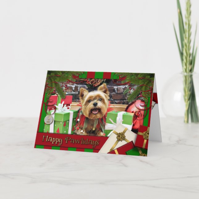 Cartão De Festividades Natal - Yorkie - Sunny (Frente)