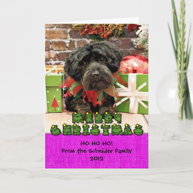 Cartão De Festividades Natal - YorkiePoo - Hannah (Frente)