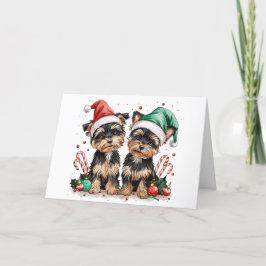 Cartão De Festividades Natal Yorkshire Terrier Dogs