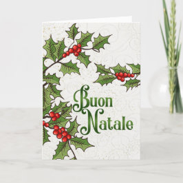 Cartão De Festividades Natale Holly Berries, o Buon italiano de Natal