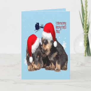 Cartão De Festividades Natalina Branca com Trenó do Papai Noel e Cachorri