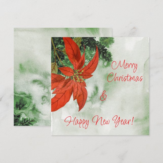 Cartão De Festividades Natalina de Aquarela Flor de Natal Feliz Natal  (Frente/Verso)