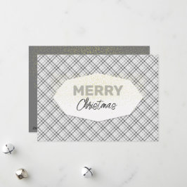 Cartão De Festividades Natalina Elegante Glitter Natal Xadrez Cinza Branc