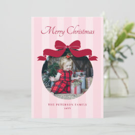 Cartão De Festividades Natalina Foto Listrada de Arco Cute Preppy