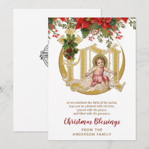 Cartão De Festividades Natalina Religiosa Vintage Jesus Menino Floral