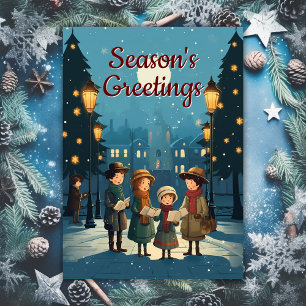 Cartão De Festividades Natalinos Vintage Meados do Século Retro