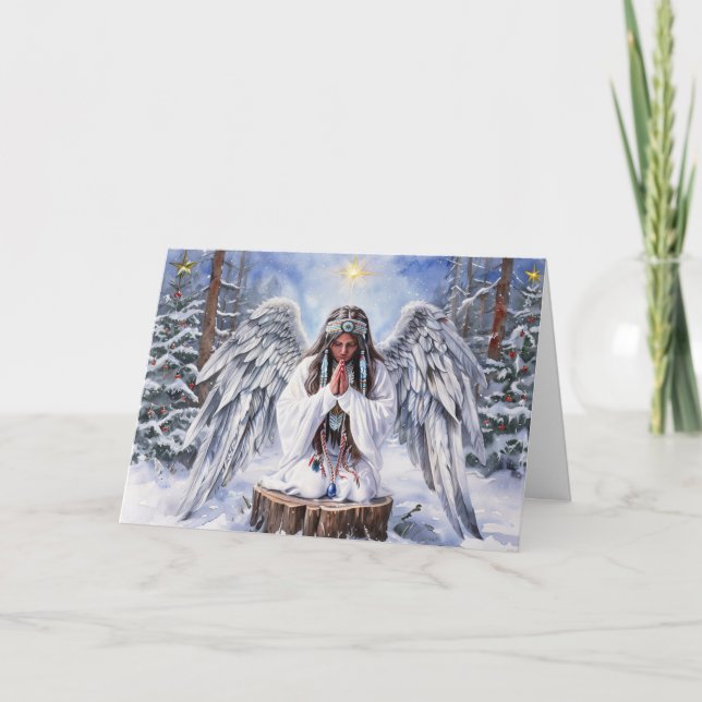 Cartão De Festividades Native American Angel Praying for Peace Christmas  (Frente)