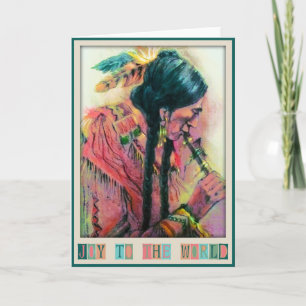 Cartão De Festividades Native American Flute Player Christmas Card