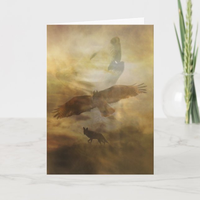 Cartão De Festividades Native American Happy Birthday Wolf and Hawk (Frente)