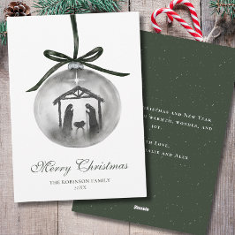 Cartão De Festividades Natividade de Aquarela Ornamento de Natal Feliz