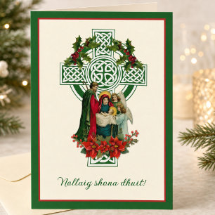 Cartão De Festividades Natividade Irlandesa Virgem Maria Jesus Poinsettia