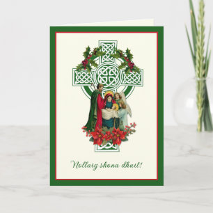 Cartão De Festividades Natividade Irlandesa Virgem Maria Jesus Poinsettia