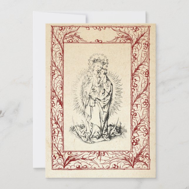 Cartão De Festividades Natividade Medieval Maria e Jesus Sagrada Borda Fe (Frente)