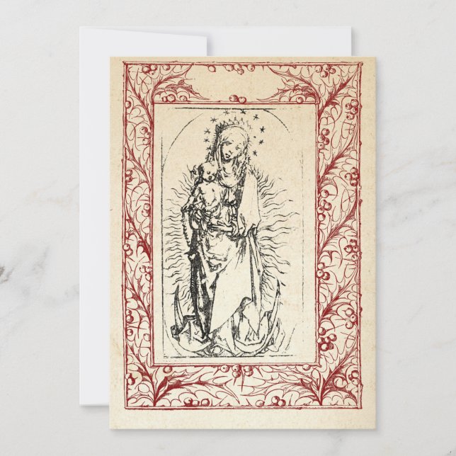 Cartão De Festividades Natividade Medieval Maria e Jesus Sagrada Borda Fe (Frente)