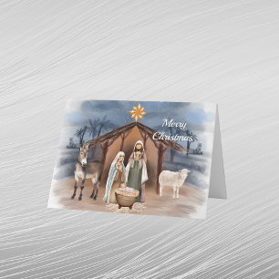 Cartão De Festividades Natividade Natal Animais Christian Watercolor