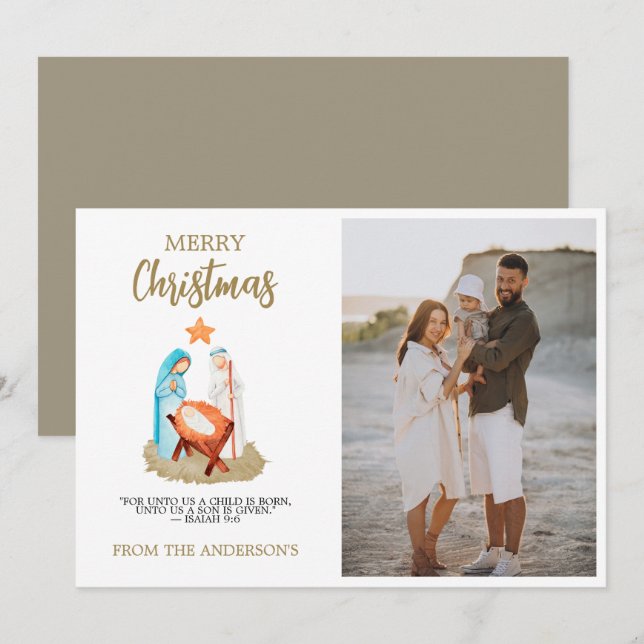 Cartão De Festividades Natividade natalícia Saudação Família Religiosa (Frente/Verso)