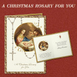Cartão De Festividades Natividade Religiosa Rosário Vintage Jesus Natal<br><div class="desc">Apresentando uma bela imagem vintage da Natividade com a Virgem Maria,  Ruas. José e BabyJesus sobrepuseram-se a um rosário de ouro. Dentro é a mesma imagem com um verso das Escrituras de Natal. Todos os textos e fontes podem ser modificados.</div>