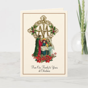 Cartão De Festividades Natividade Religiosa Virgem Maria Jesus Poinsettia