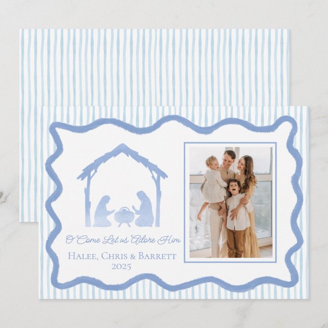 Cartão De Festividades Nativity Christmas Greeting, Holiday Family Photo (Frente/Verso)