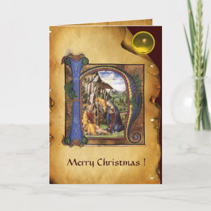 Cartão De Festividades NATIVITY MONOGRAM CHRISTMAS PARCHES Yellow Gem