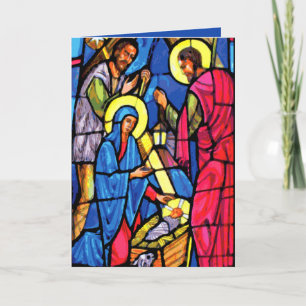 Cartão De Festividades Nativity Zoom Stained Glass Christmas