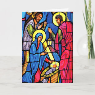 Cartão De Festividades Nativity Zoom Stained Glass Christmas