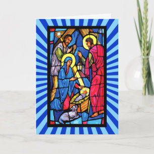 Cartão De Festividades Nativity Zoom Stained Glass Christmas