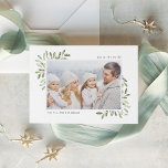Cartão De Festividades Naturalmente Joyful | Imagem Elegante De Aquarela<br><div class="desc">Este cartão de férias simples e elegante inspirado na natureza apresenta sua foto favorita horizontal ou orientada à paisagem, enfeitiçada nos cantos com imagens de uma cor azul-clara graciosa. Personalize com a sua saudação personalizada (mostrada com "Alegria ao Mundo"), o ano e o seu nome familiar em letras modernas. Uma...</div>