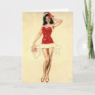 Cartão De Festividades Naughty Secret SantaChristmas Pin-Up Greeting Card