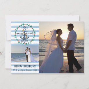 Cartão De Festividades Náutico Alegres e Casados, Listras Azuis, Duas Fot