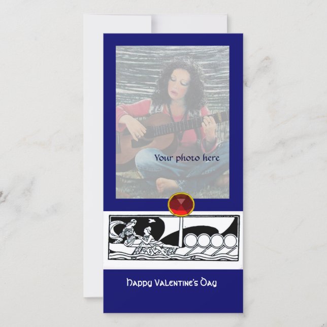 Cartão De Festividades NAVIO ANTICO, AMANTES, Azul Branco-Preto-Gem Verme (Frente)