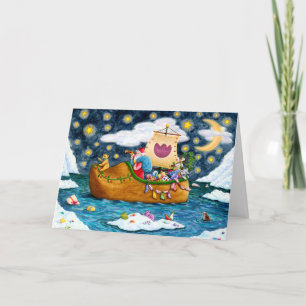 CARTÃO DE FESTIVIDADES NAVIO CALÇADO NEERLANDÊS, ICEBERGS, BALEIA, URSO