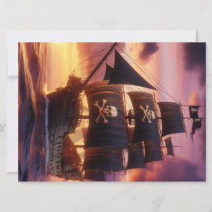 Cartão De Festividades Navio pirata ao nascer do sol/pôr do sol