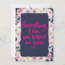 Navy Blue Pink Floral Mother's Day Flat Card