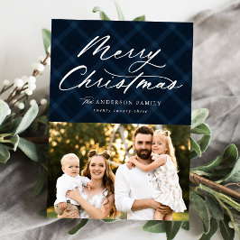 Cartão De Festividades Navy Brushed Plaid Merry Christmas 3 Foto