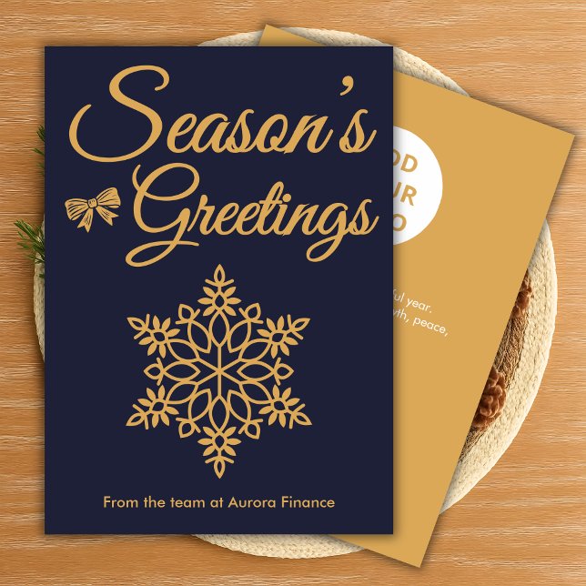 Cartão De Festividades Navy & Gold Business Holiday Card (Criador carregado)