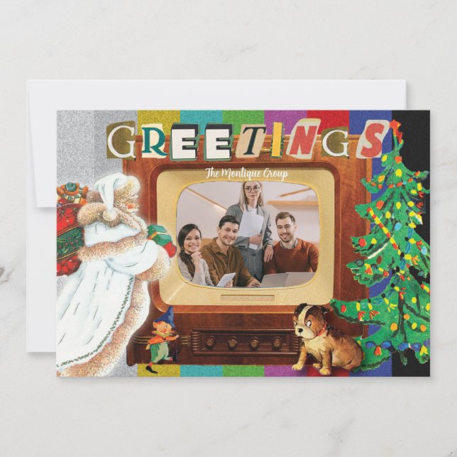 Cartão De Festividades Negócios de Férias de Natal com Foto Retro Moderna (Frente)