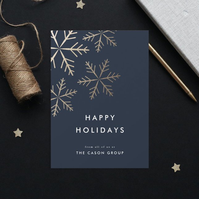 Cartão De Festividades Negócios de Flocos de Neve Dourados Elegantes Mode (Elegant Gold Modern Snowflakes Simple Business Happy Holidays Card.)