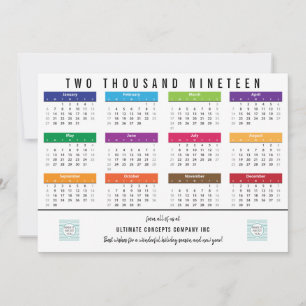 Cartão De Festividades Negócios do Calendário 2019   Obrigado nas traseir