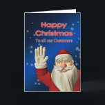Cartão De Festividades Negócios Feliz Natal, Papais noeis acenando<br><div class="desc">Um cartão de Natal animado mostrando Papai Noel acenando alegremente.  Um bom cartão para um negócio enviar.</div>