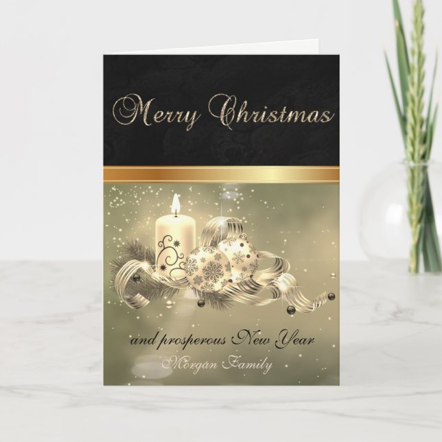 Cartão De Festividades Negra Elegante, Feriado de Velas de Branch (Frente)