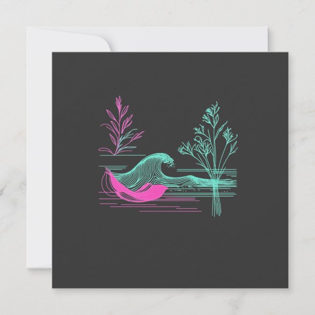 Cartão De Festividades NEON CALM – Retro Wave & Botanical Line Art (Frente)