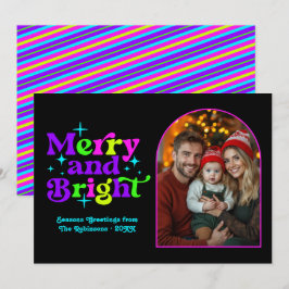 Cartão De Festividades Neon Glow Modern Retro Christmas Family Photo
