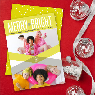 Cartão De Festividades Neon Yellow Double Arrows Merry And Bright Photo